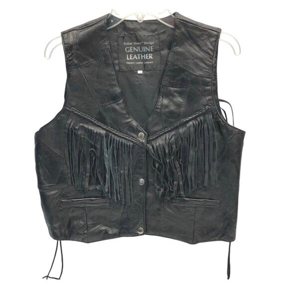 Men's XL Genuine Leather Fringe Vest Black Western Biker NWT Navarre Leather Co‎ - Picture 1 of 4